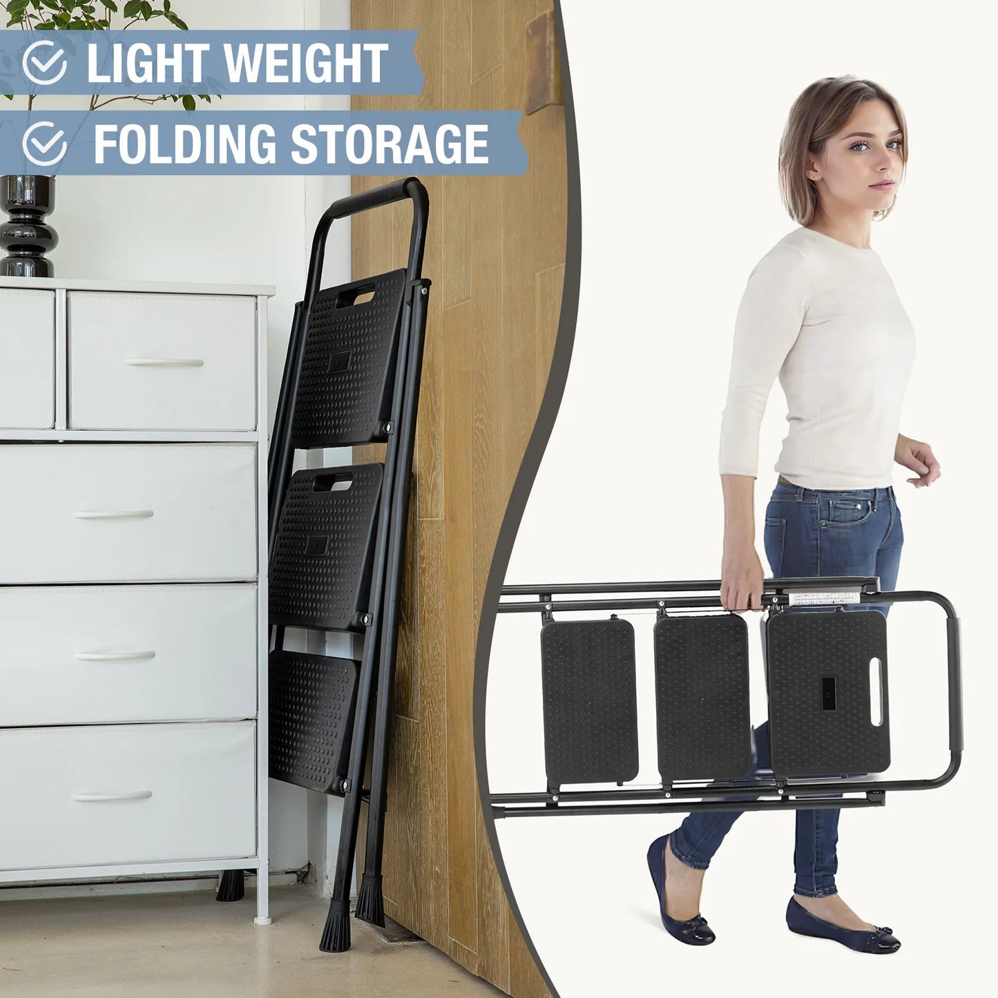 Compact JHK Folding Step Ladder Stool With Anti Slip Pedal