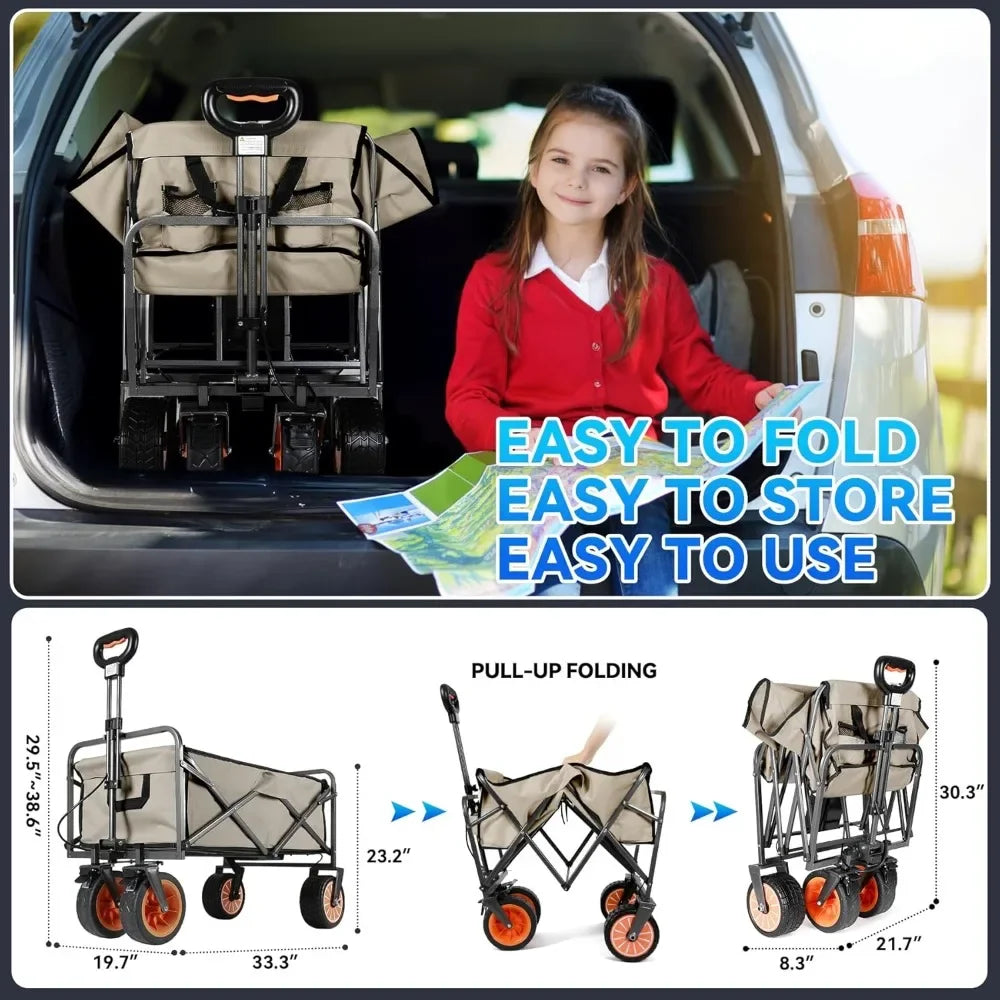 Best seller Electric Collapsible Garden Wagon Cart w/Wheel,Rolling Foldable Metal Utility Wagon Carts,100w Power and 300lb Capa