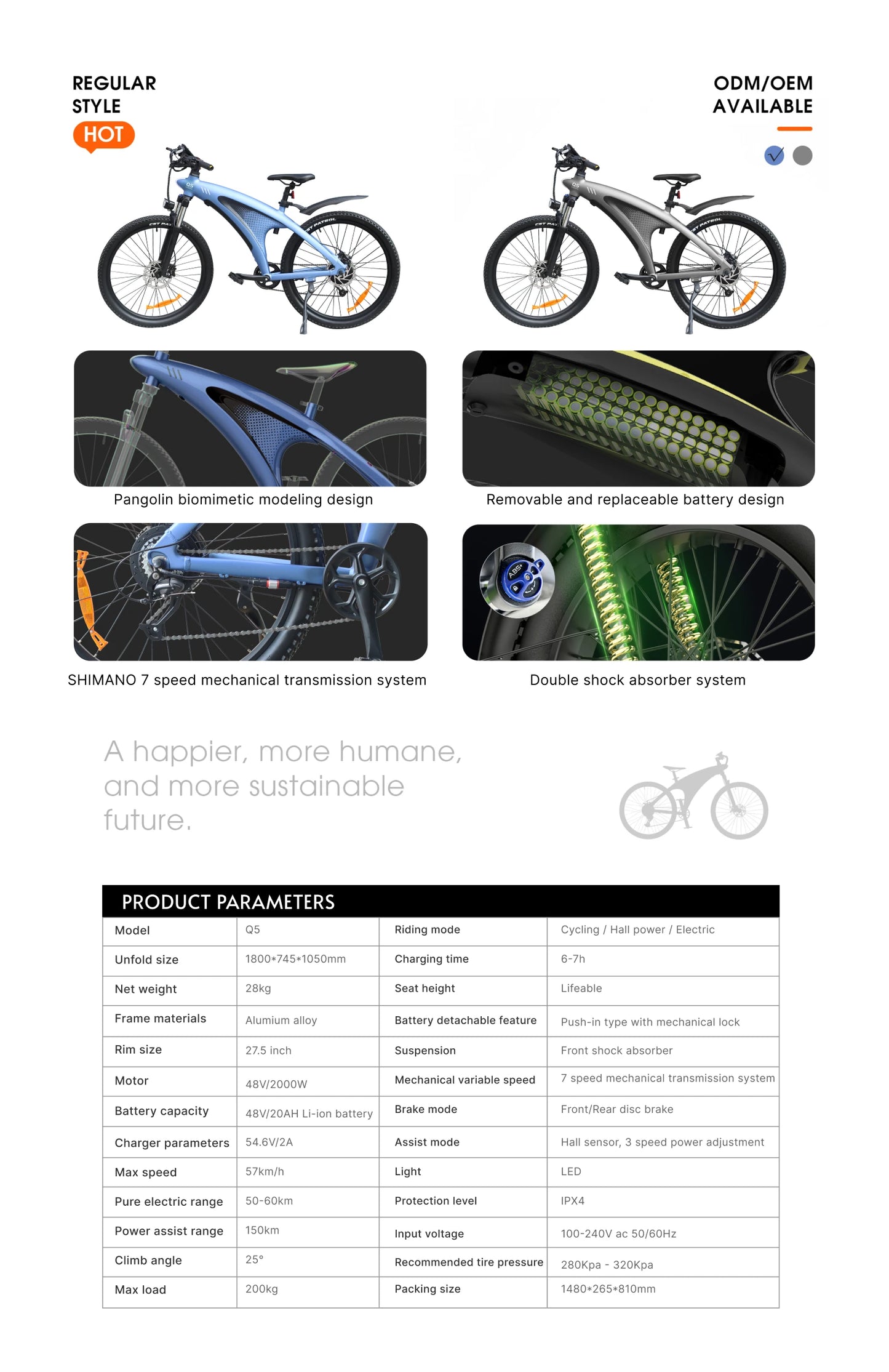 HUANCI HX Q5 2000W Electric Mountain Bike Removable Battery