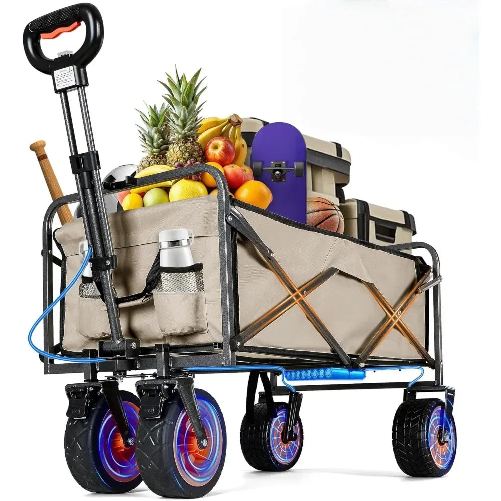 Best seller  Electric Collapsible Garden Wagon Cart w/Wheel,Rolling Foldable Metal Utility Wagon Carts,100w Power and 300lb Capa