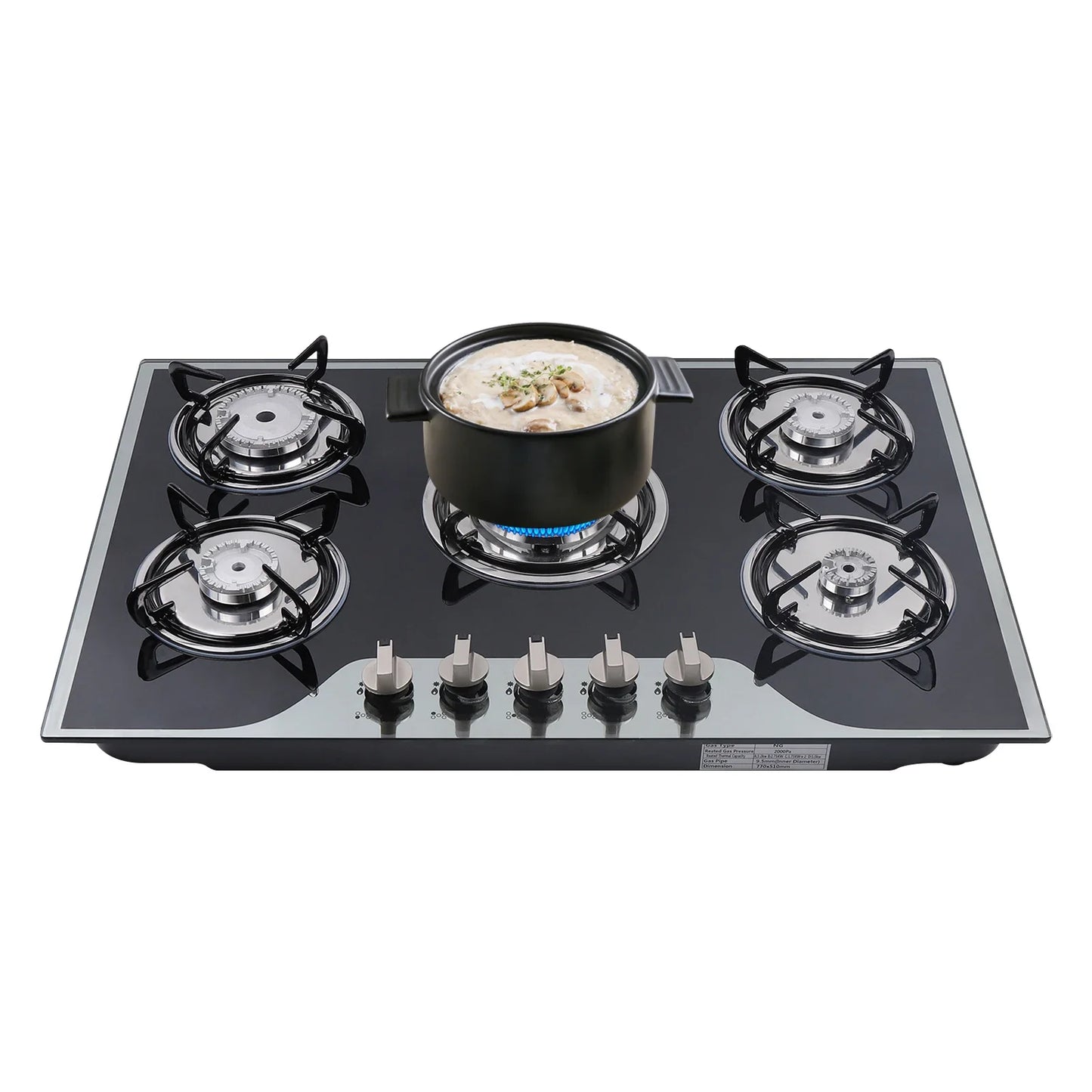 5 Burner Built-In Gas Stove Cast Iron Gas Hob Burner Cooker LPG NG  Dual Fuel Stainless Steel  Gas Hob Cooktop
