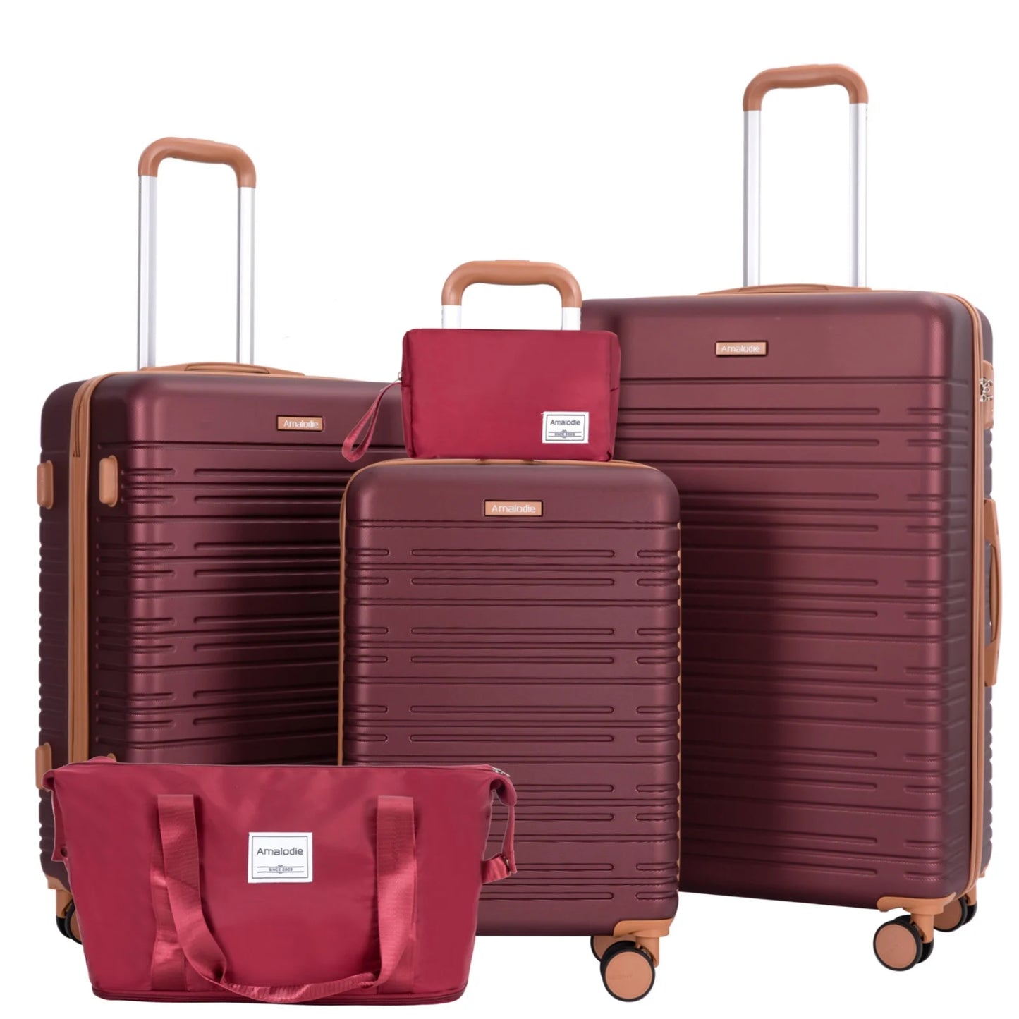 AMALODIECN 5 Piece Hardside Luggage Set With Spinner Wheels