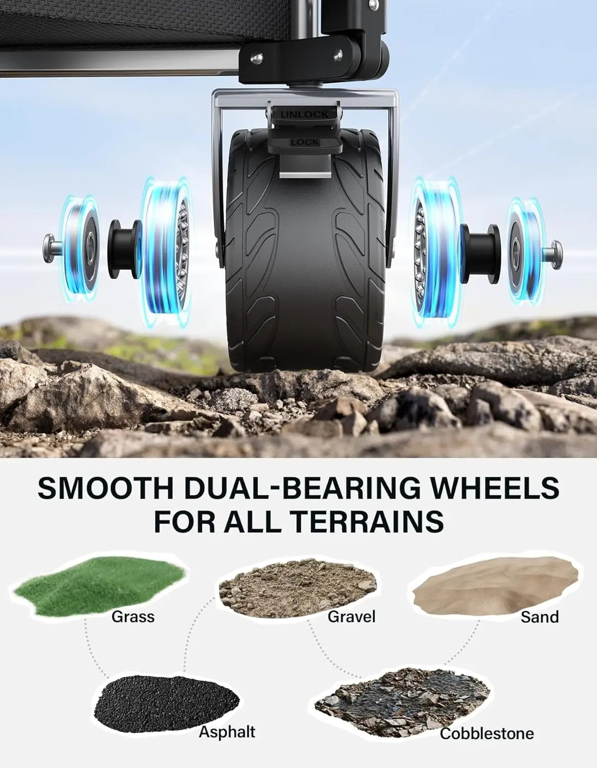 Heavy Duty Collapsible Wagon Cart 440lbs Foldable Utility with Big Wheels for Beach Camping Garden Grocery