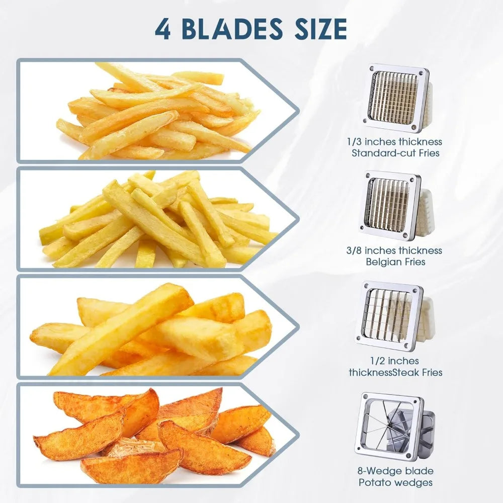 Stainless Steel Potato Cutter with Multiple Blades, Heavy Duty Manual Slicer for Vegetables and Fruits