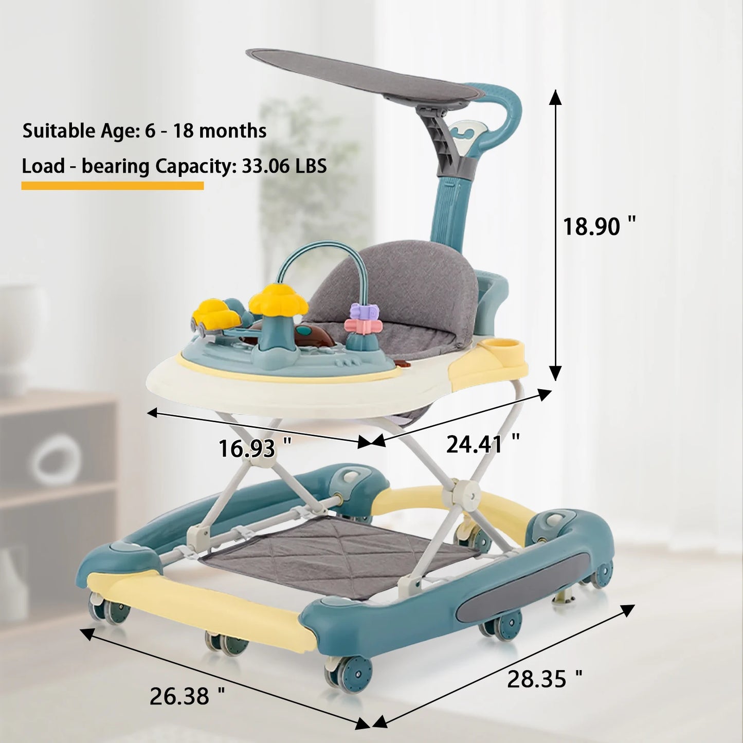 MeiLun Baby Walker Foldable Four Wheel Learning Walker