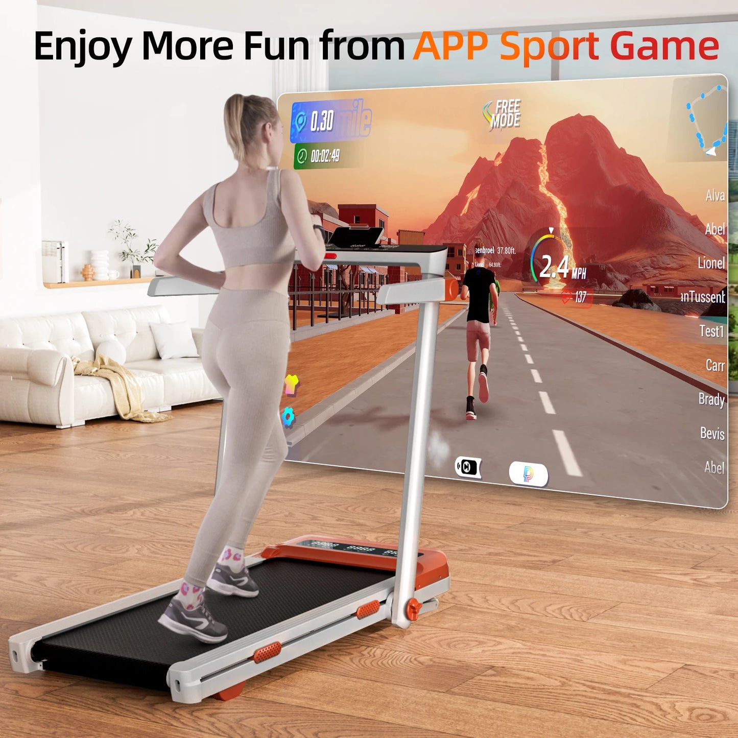 Treadmill for Home 3.0 HP Treadmills 9% Incline Smart App Heart Rate Sensors LCD Digital Display Foldable Armrest Walking Pad