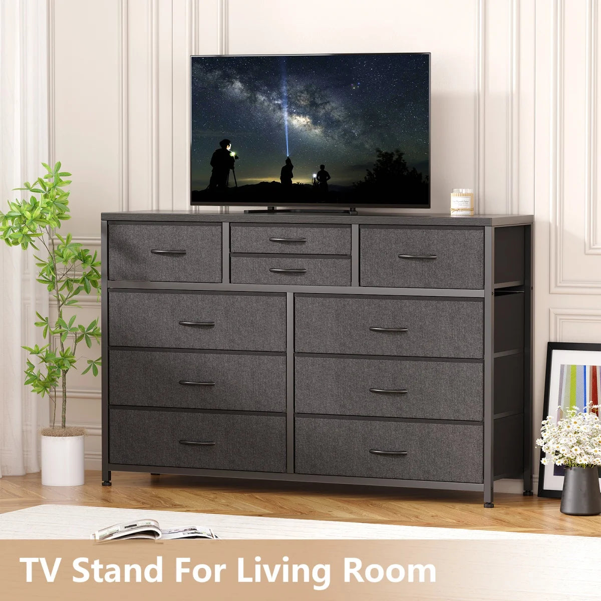 Dresser with 10 Drawers TV Stand Entertainment Center for Bedroom Entryway,Metal Frame