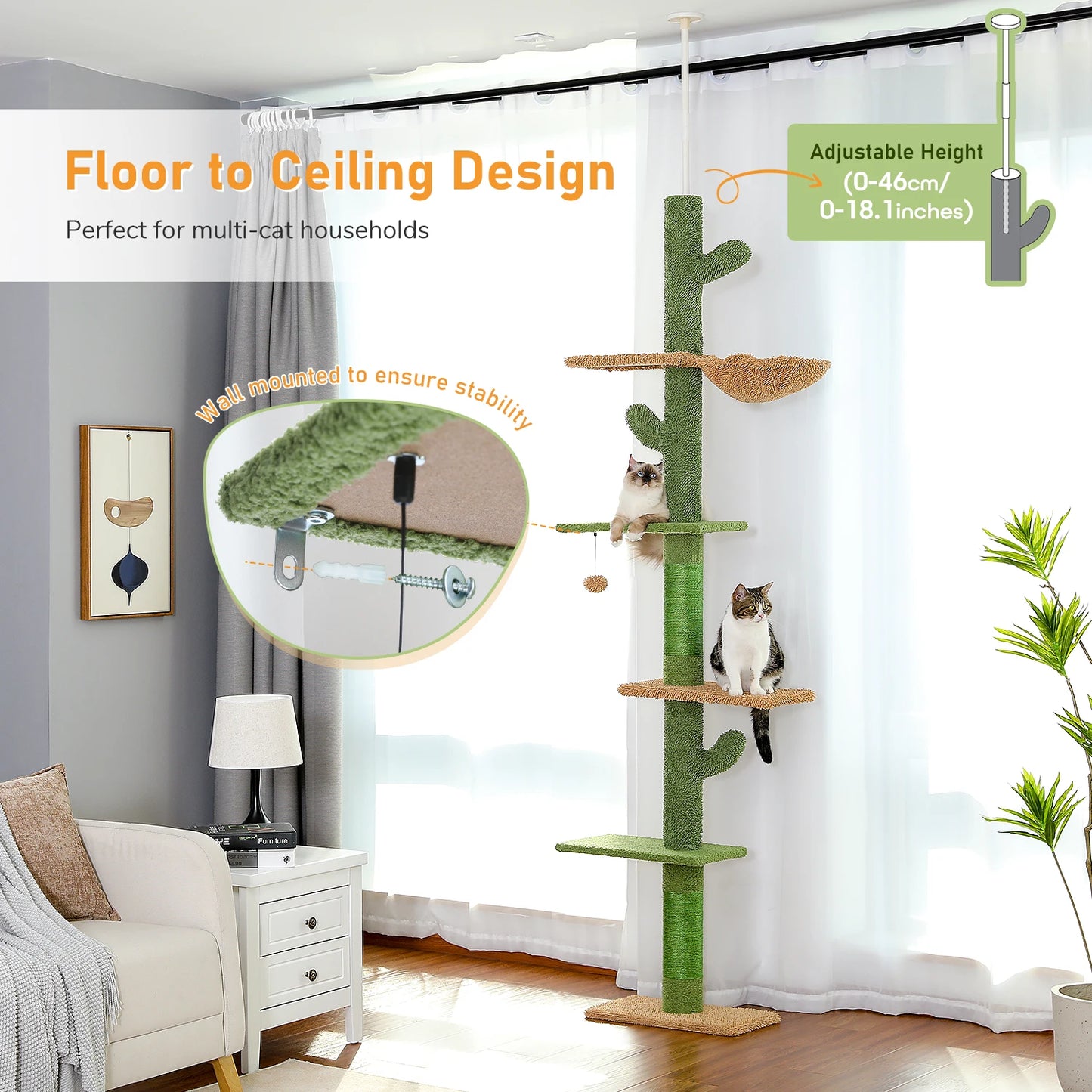 PAWZ Road Cat Tree 5 Tier With Scratching Post Hammock
