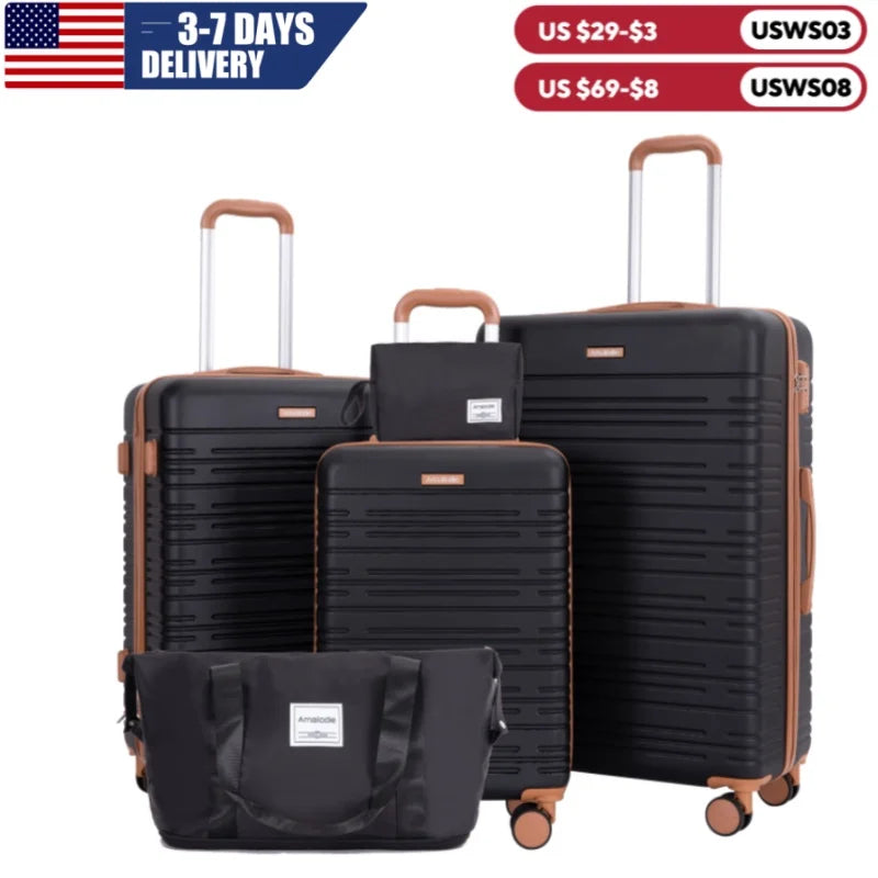 AMALODIECN 5 Piece Hardside Luggage Set With Spinner Wheels