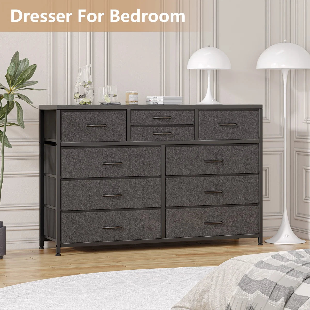 Dresser with 10 Drawers TV Stand Entertainment Center for Bedroom Entryway,Metal Frame