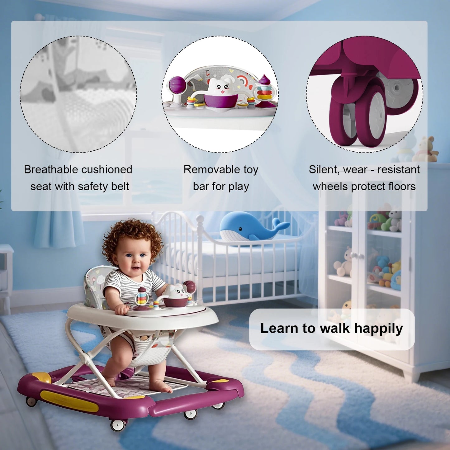 MeiLun Baby Walker Foldable Four Wheel Learning Walker