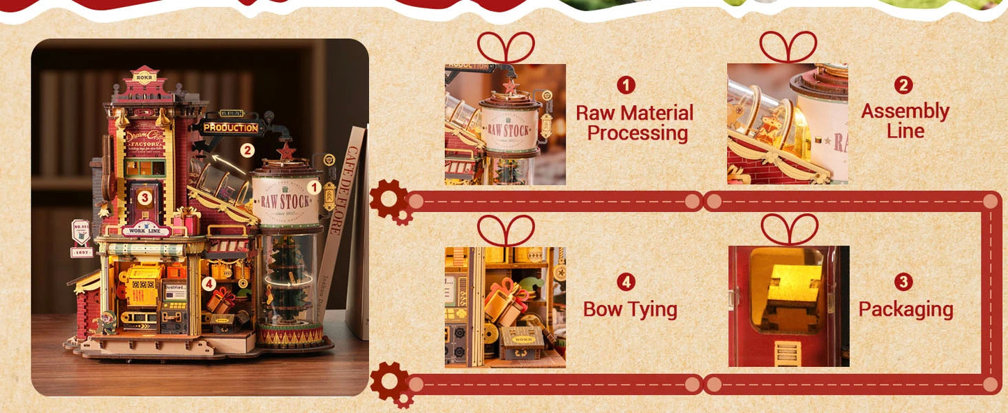 Robotime Rokr Wooden Music Box Christmas Dream Gift Factory 3D Wooden Puzzles Wooden Model Kits Build Best Gifts for Kids Adults