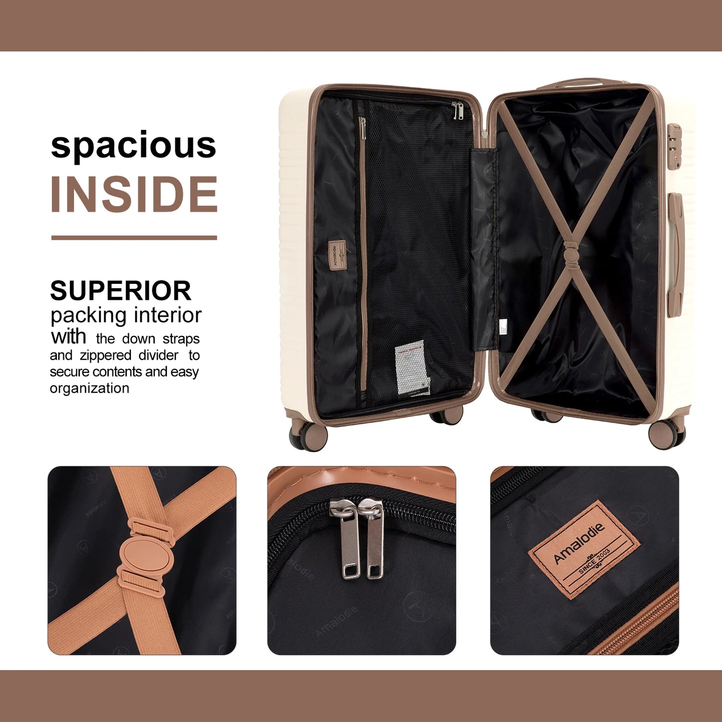 AMALODIECN 5 Piece Hardside Luggage Set With Spinner Wheels