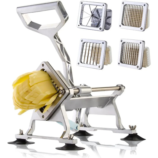 Stainless Steel Potato Cutter with Multiple Blades, Heavy Duty Manual Slicer for Vegetables and Fruits