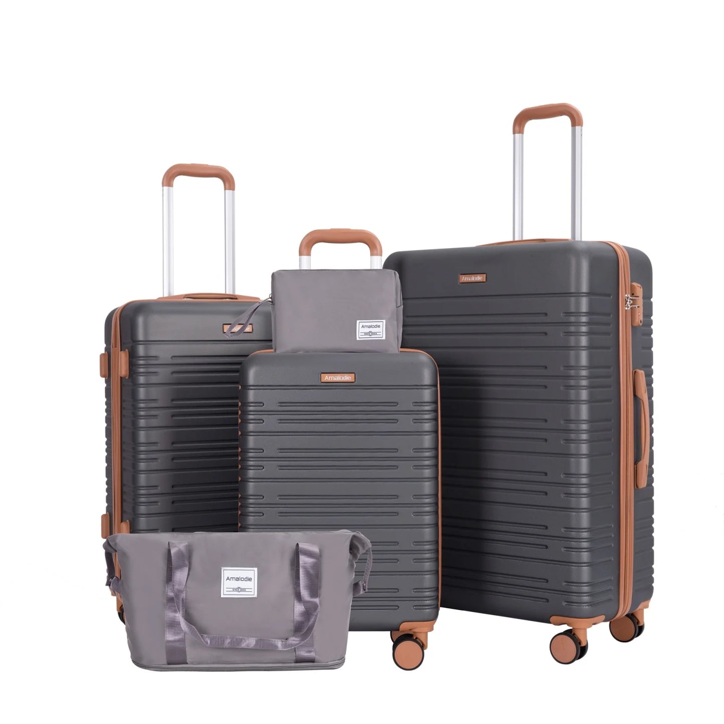 AMALODIECN 5 Piece Hardside Luggage Set With Spinner Wheels