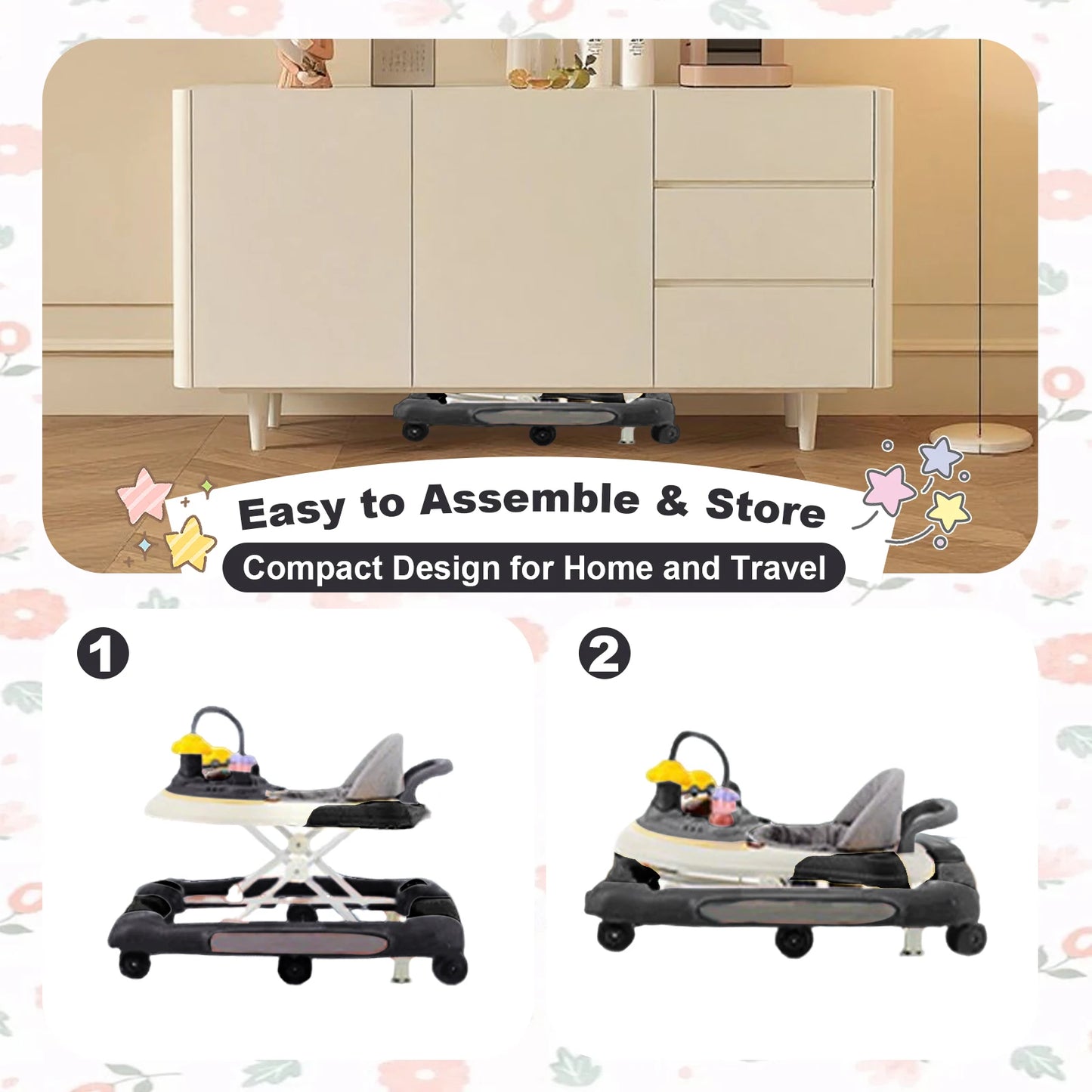 MeiLun Baby Walker Foldable Four Wheel Learning Walker