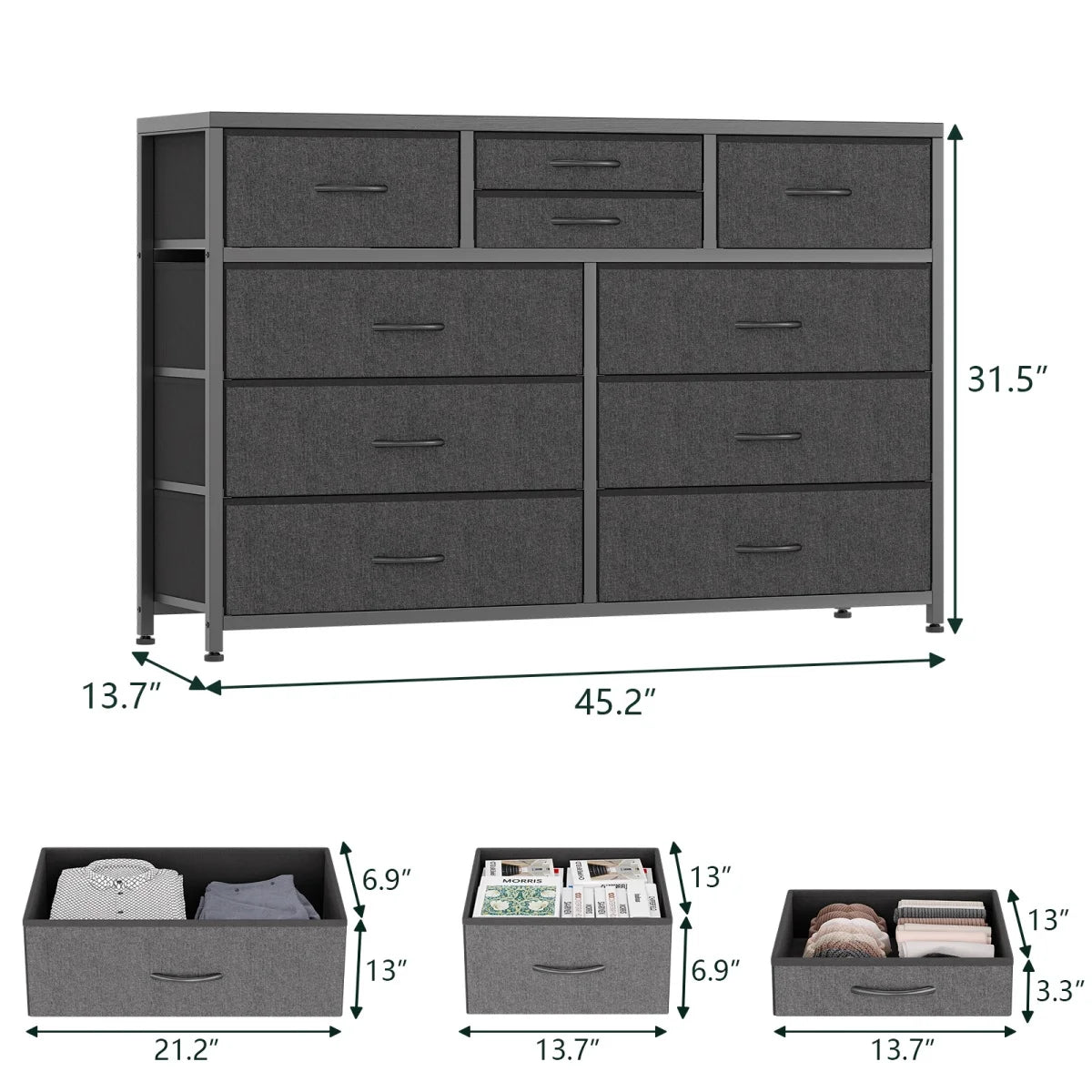 Dresser with 10 Drawers TV Stand Entertainment Center for Bedroom Entryway,Metal Frame