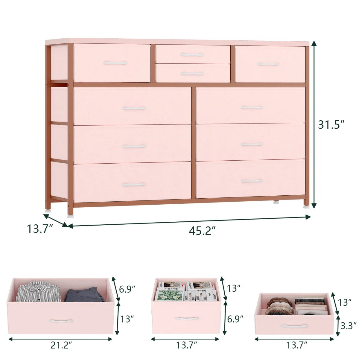 Dresser with 10 Drawers TV Stand Entertainment Center for Bedroom Entryway,Metal Frame