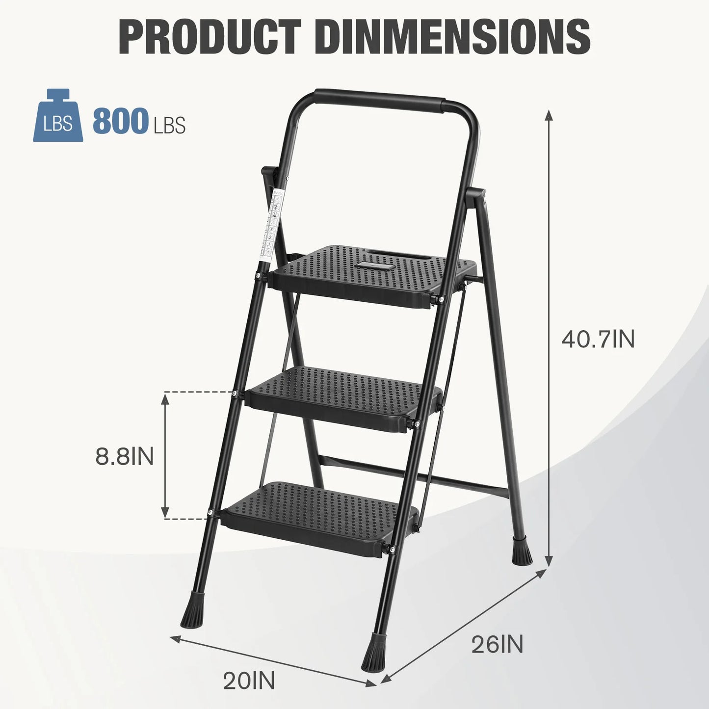 Compact JHK Folding Step Ladder Stool With Anti Slip Pedal