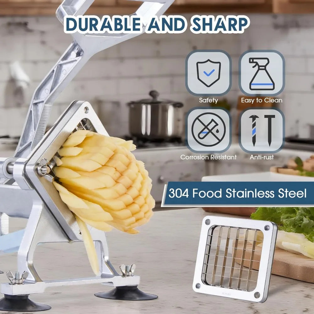 Stainless Steel Potato Cutter with Multiple Blades, Heavy Duty Manual Slicer for Vegetables and Fruits