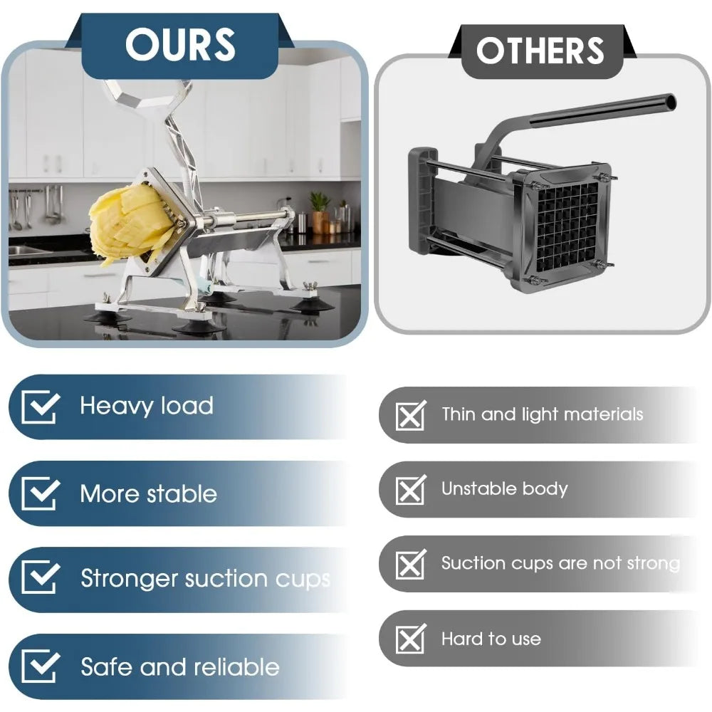 Stainless Steel Potato Cutter with Multiple Blades, Heavy Duty Manual Slicer for Vegetables and Fruits