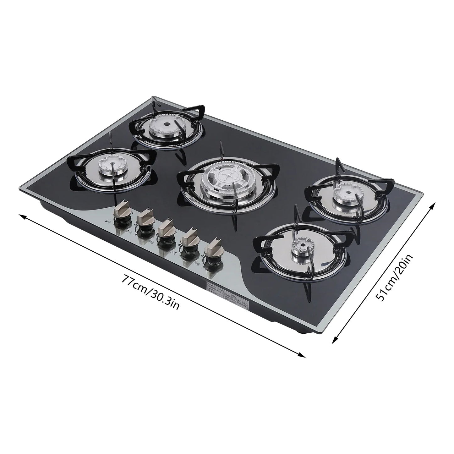 5 Burner Built-In Gas Stove Cast Iron Gas Hob Burner Cooker LPG NG  Dual Fuel Stainless Steel  Gas Hob Cooktop