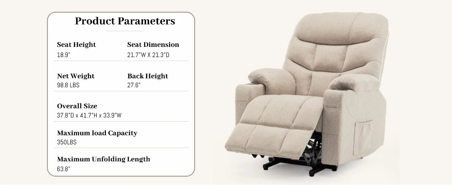 Power Lift Recliner Chair for Elderly and Adults, Electric Recliner with Remote Control and Cup Holders for Living Room
