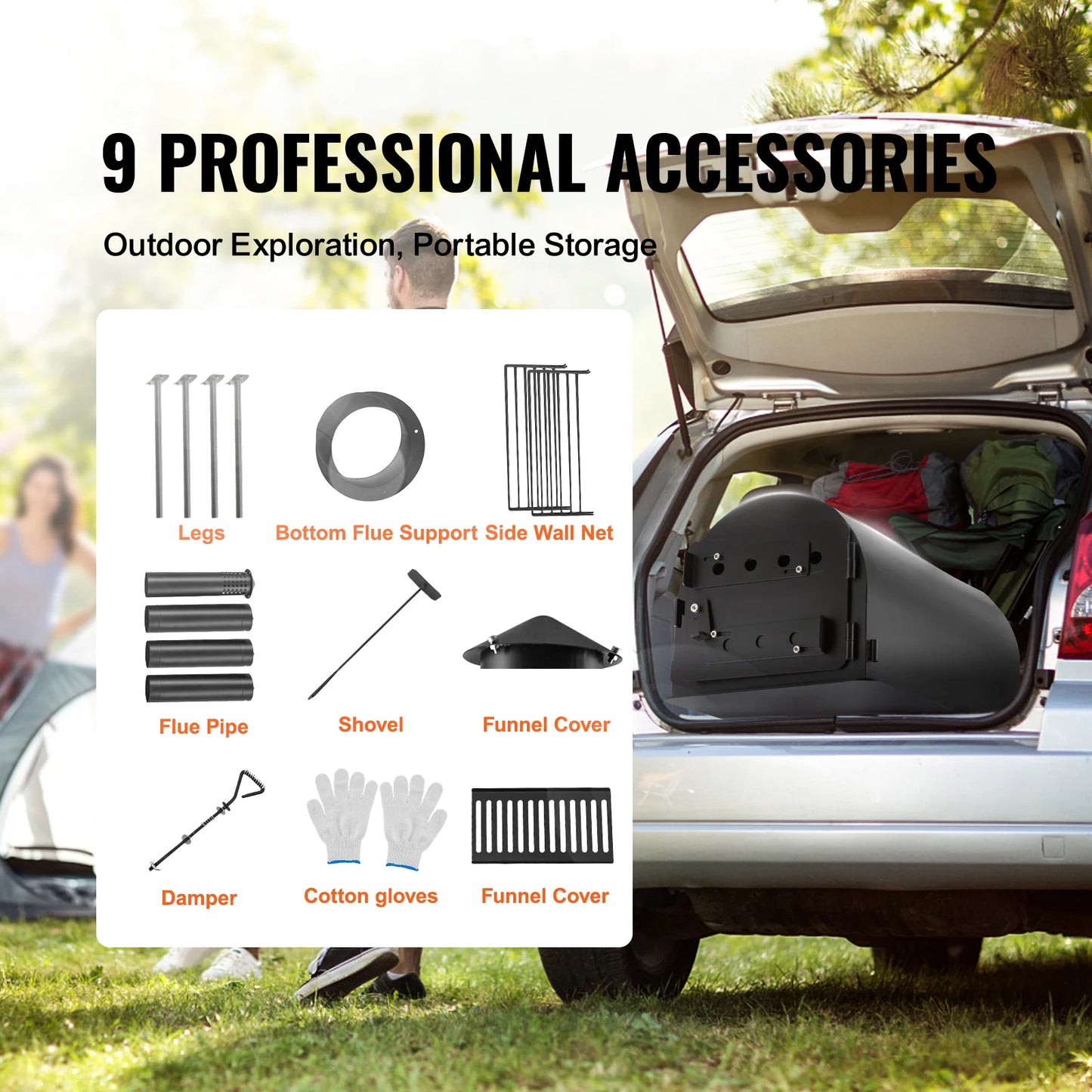 SucceBuy 118in Wood Stove Alloy Steel Camping Tent Portable Wood Burning Stove with Chimney Pipes & Gloves Hot Stove for Outdoor