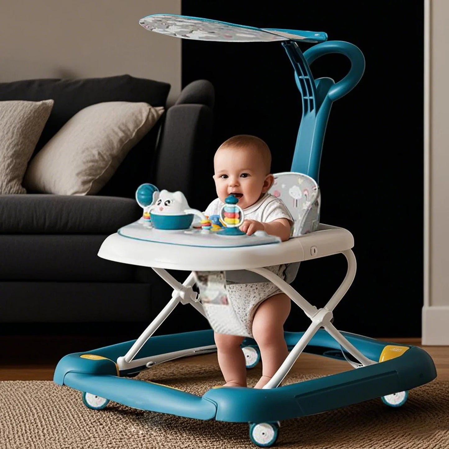6 in 1 Baby Walker with Music,Lights,Spinning Wheels,Toy Rack,Pusher,Dining Tray For 7 Months Plus Kids Push Walker Antirollover
