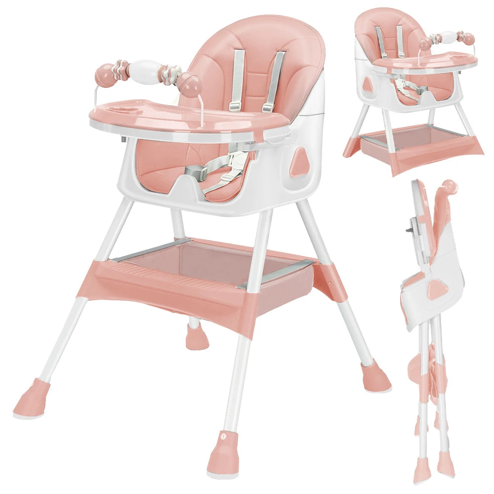 PIORLADO Foldable Baby High Chair With Tray And Toy Rack