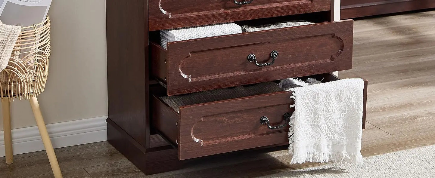 Dresser for Bedroom Farmhouse Cherry Wood Chest of Drawers for Bedroom Dresser, Rustic Wide Drawers Dressers