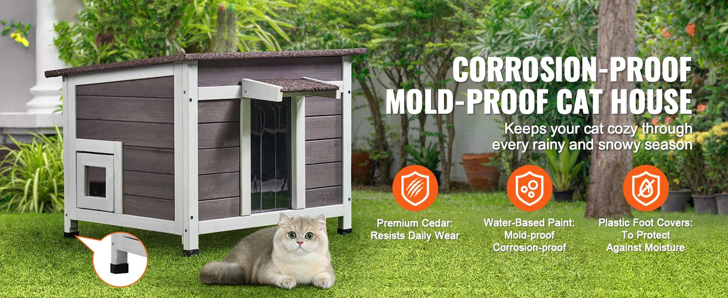SucceBuy Outdoor Cat House Weatherproof, Feral Cat Shelter for Cat Outdoor Wooden Cat Rabbit House with All-Round Foam Insulated