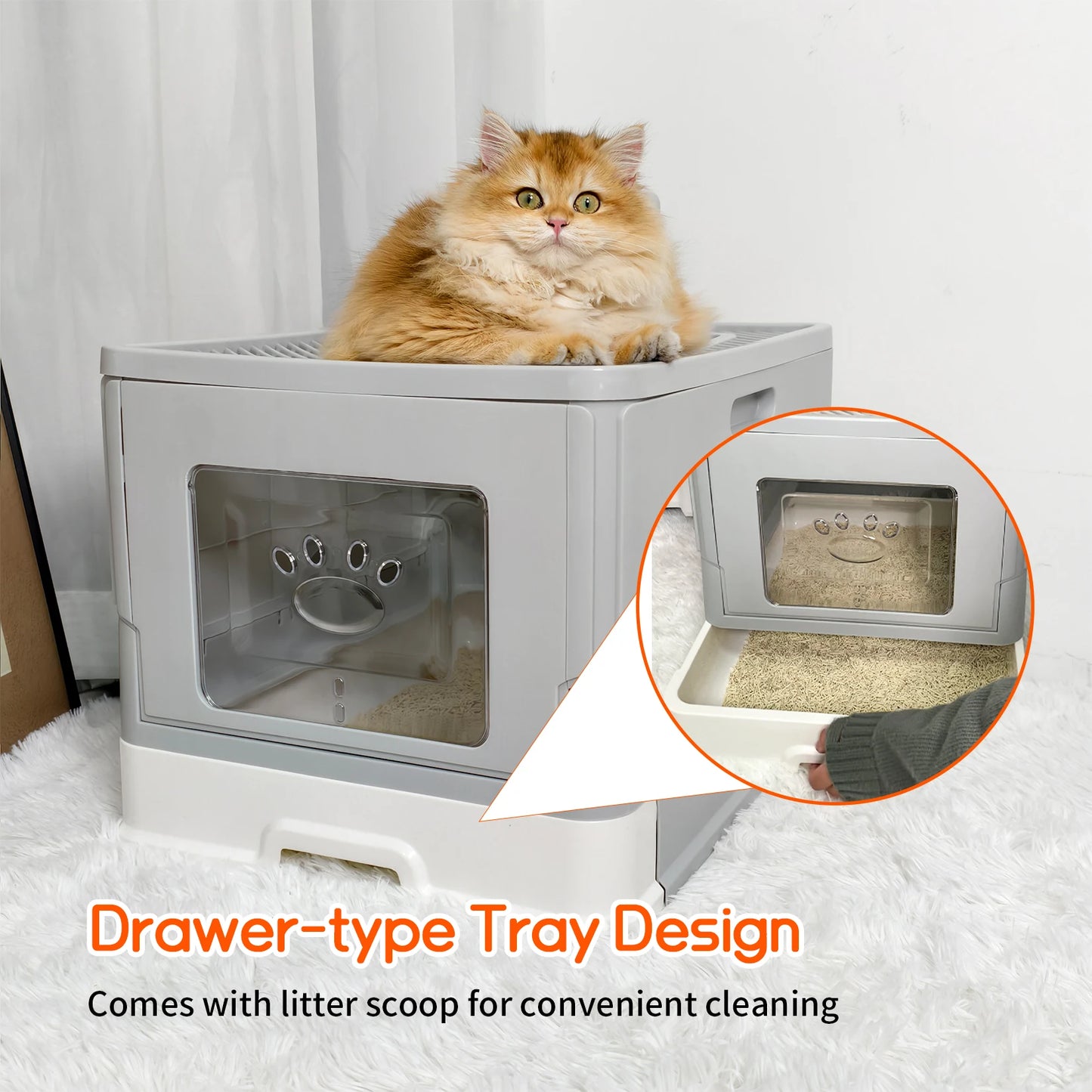 4-Style Cat Litter Box with Lid Large Kitty Litter Box Enclosed with High Sided Enclosure Scoop Non-Sticky