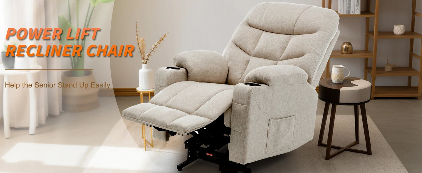 Power Lift Recliner Chair for Elderly and Adults, Electric Recliner with Remote Control and Cup Holders for Living Room
