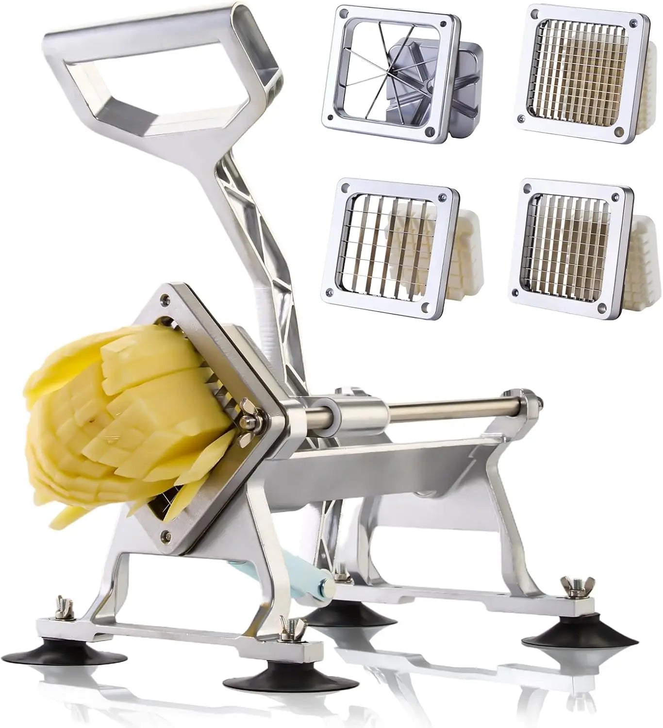Stainless Steel Potato Cutter with Multiple Blades, Heavy Duty Manual Slicer for Vegetables and Fruits