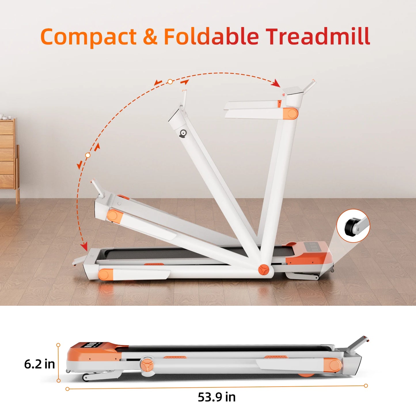 Treadmill for Home 3.0 HP Treadmills 9% Incline Smart App Heart Rate Sensors LCD Digital Display Foldable Armrest Walking Pad