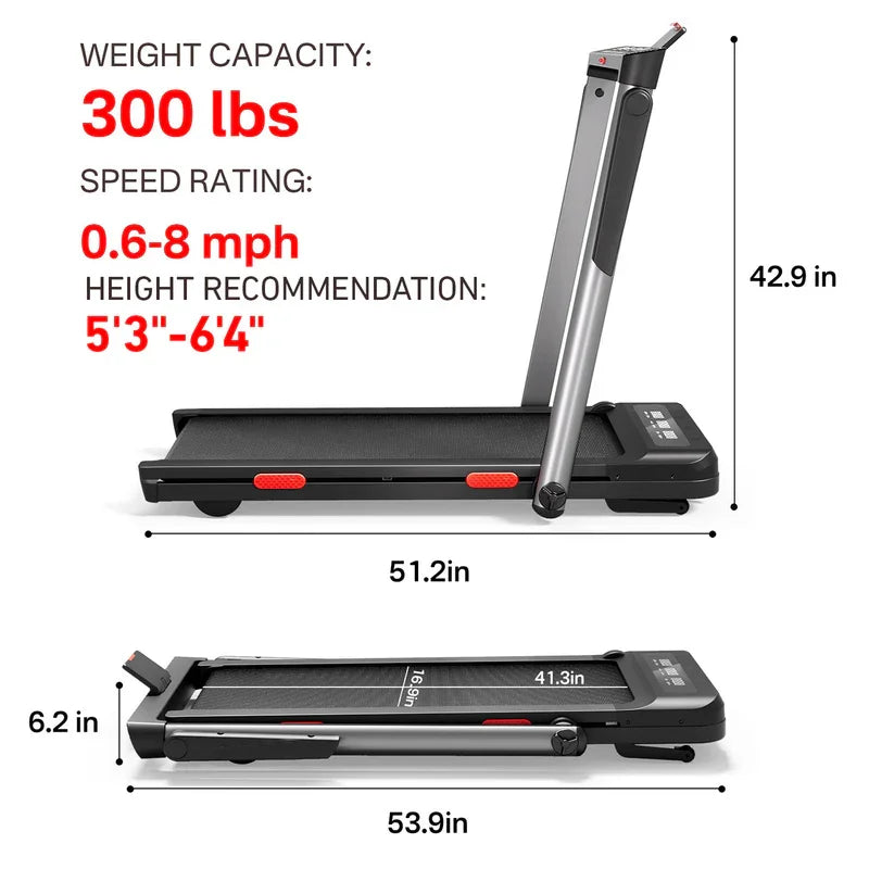 Treadmill for Home 3.0 HP Treadmills 9% Incline Smart App Heart Rate Sensors LCD Digital Display Foldable Armrest Walking Pad