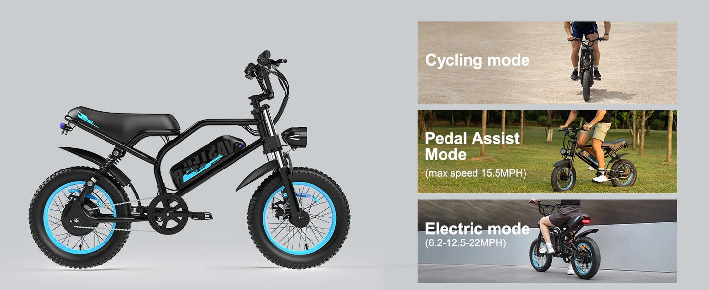 VDL Mountain Electric Bike , 16" Fat Tire Ebike, Wider Seat 800W Peak Motor, Removable Battery, Front Fork Suspension