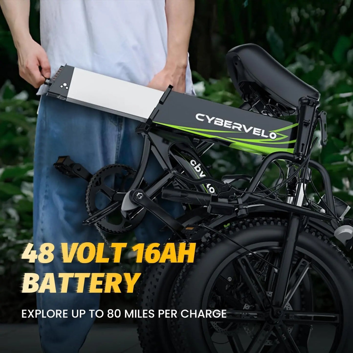 Cybervelo 1000W Ebike For Adults,Removable Battery EBike,28+MPH,Foldable Electric Bike,80 Miles Max Range,Fat Tire EK4 EK5