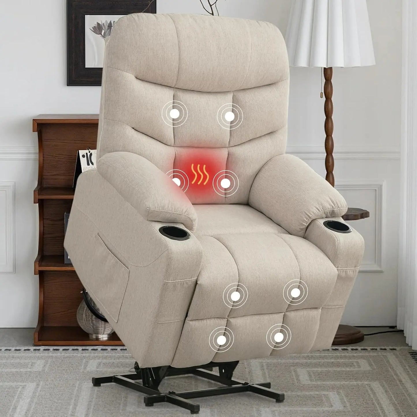 Power Lift Recliner Chair for Elderly and Adults, Electric Recliner with Remote Control and Cup Holders for Living Room