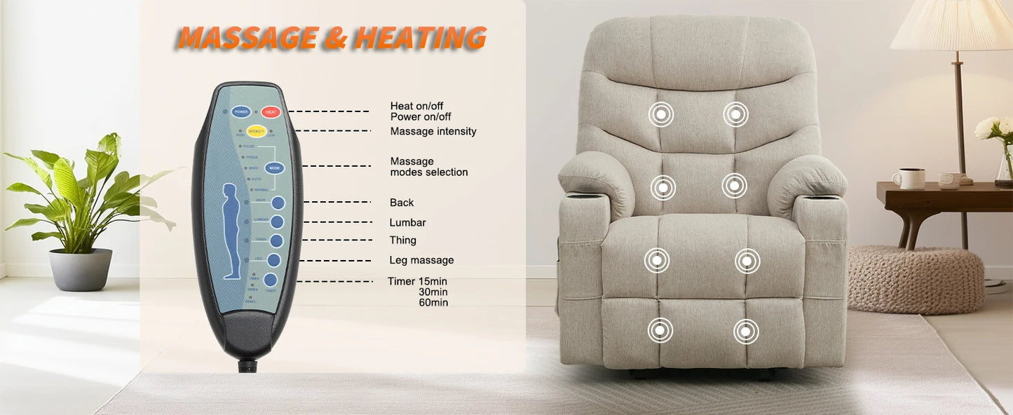 Power Lift Recliner Chair for Elderly and Adults, Electric Recliner with Remote Control and Cup Holders for Living Room