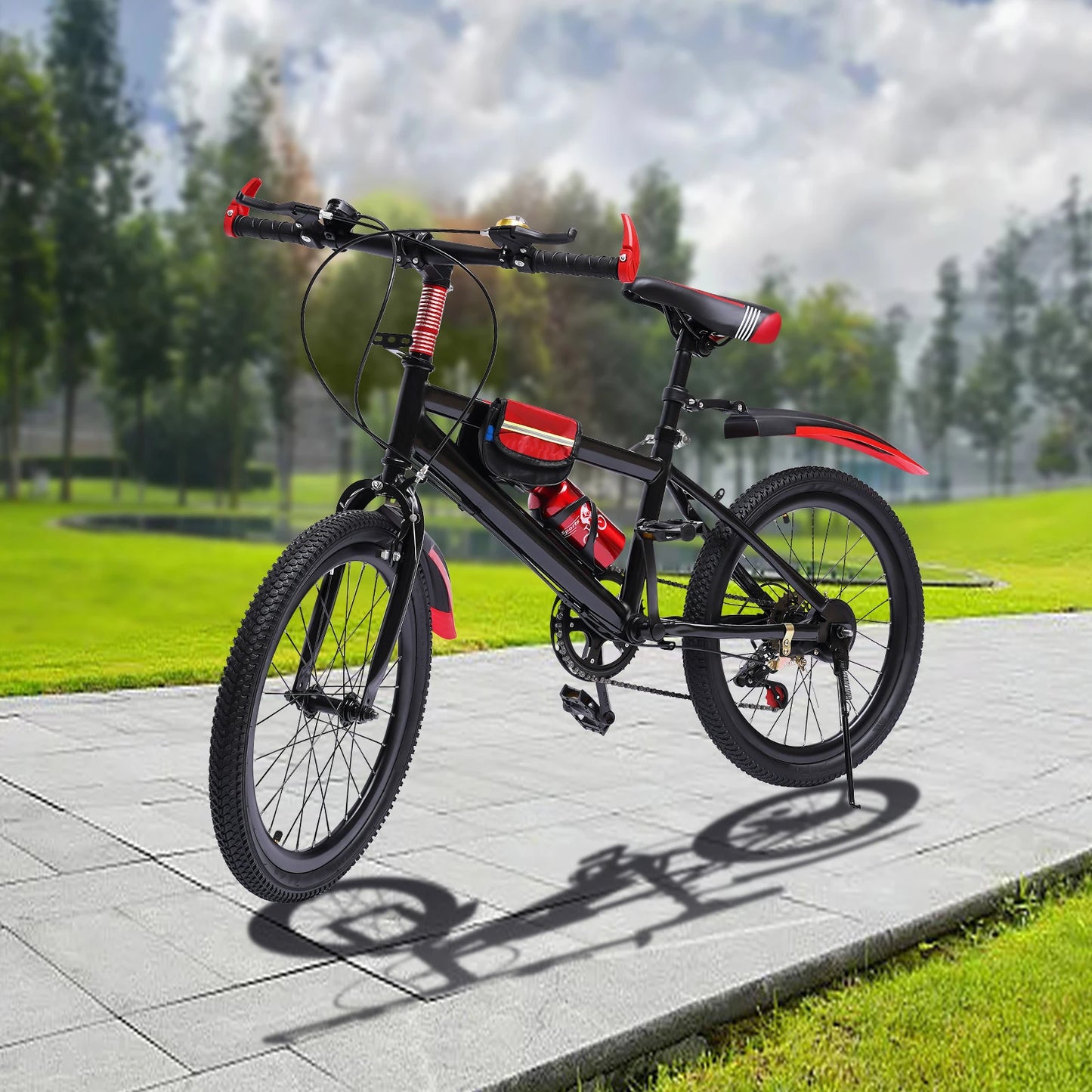 20" Mountain Bike Kids' Bicycles, 7 Speed Gears Children's Bike with Kettle&holder Height Adjustable for Riding on Roads