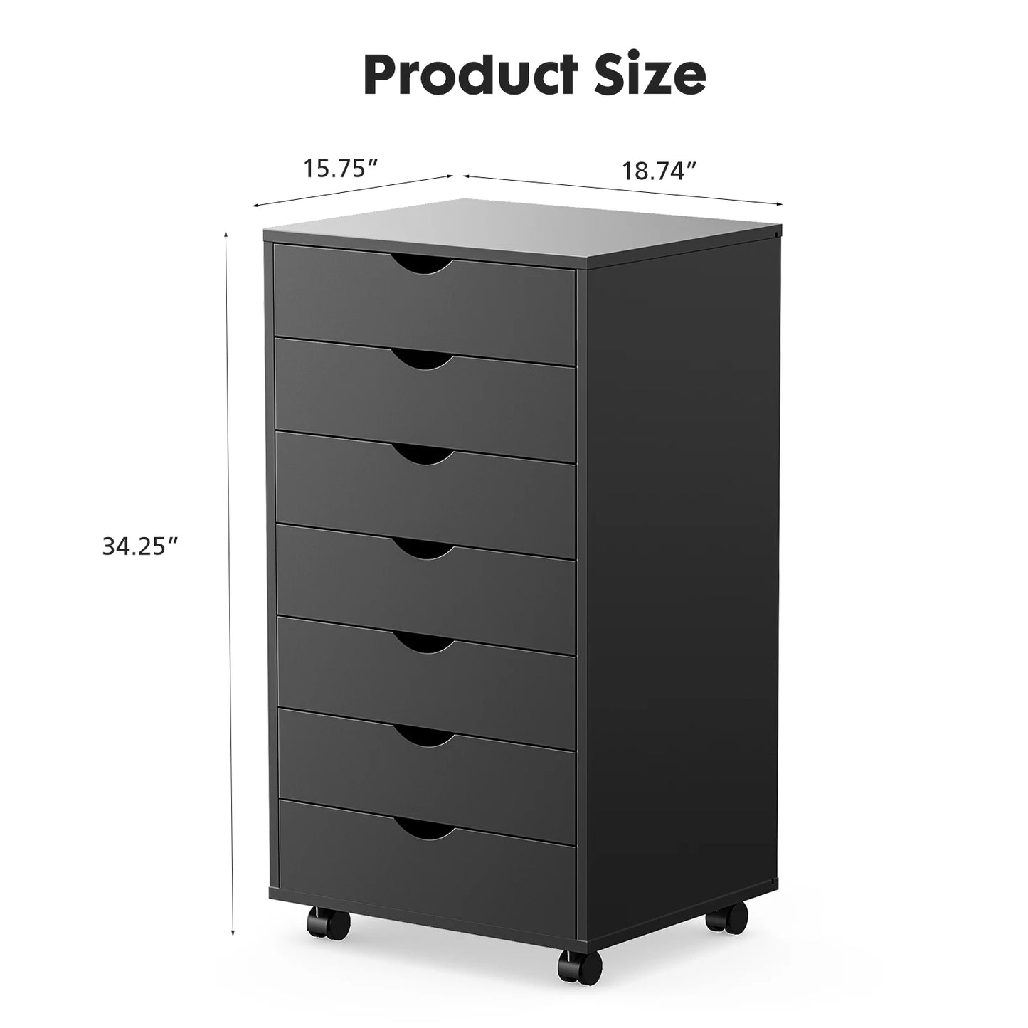 JHK 7 Drawer Chest Nightstand Storage Cabinet With Rollers