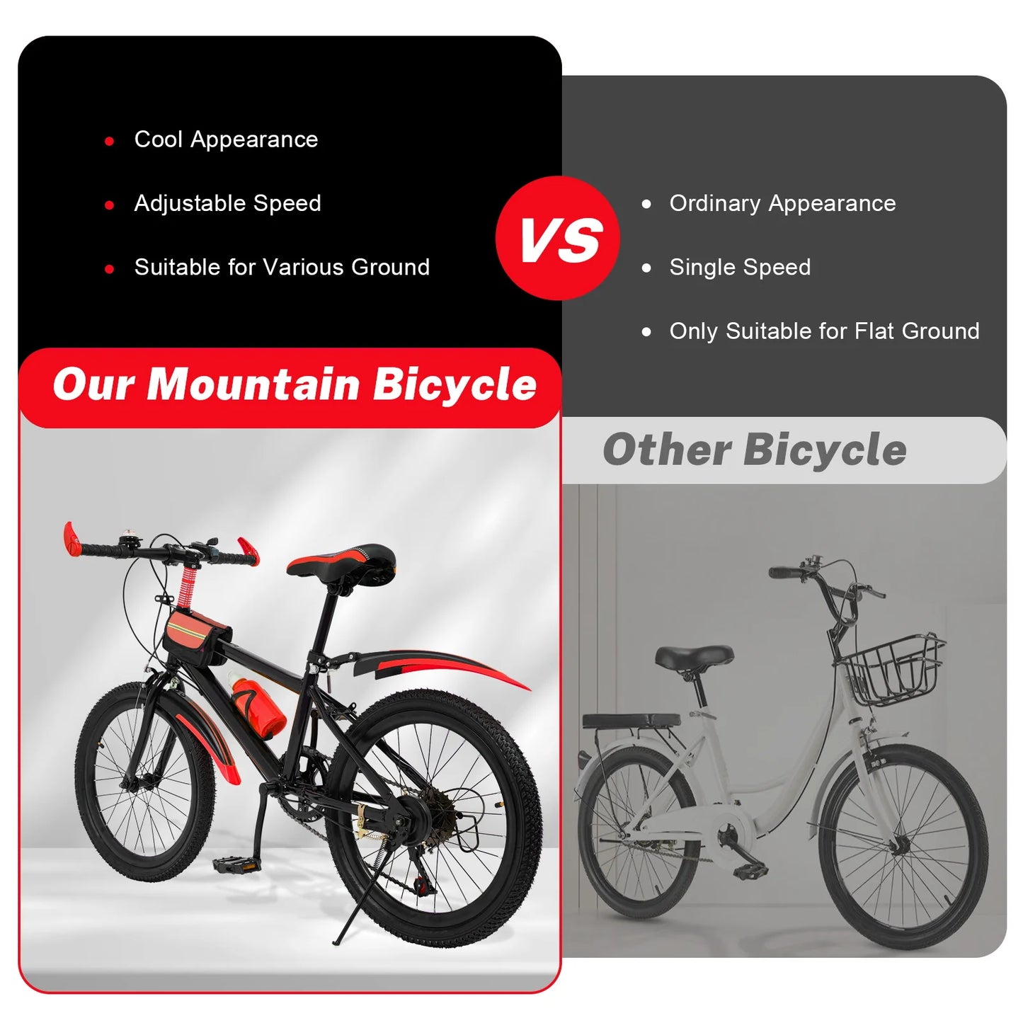 20" Mountain Bike Kids' Bicycles, 7 Speed Gears Children's Bike with Kettle&holder Height Adjustable for Riding on Roads
