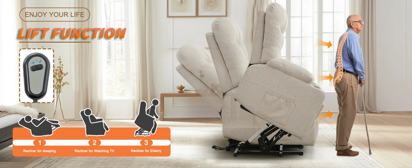 Power Lift Recliner Chair for Elderly and Adults, Electric Recliner with Remote Control and Cup Holders for Living Room