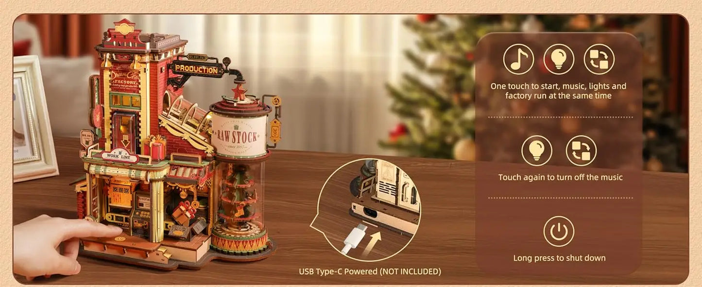 Robotime Rokr Wooden Music Box Christmas Dream Gift Factory 3D Wooden Puzzles Wooden Model Kits Build Best Gifts for Kids Adults