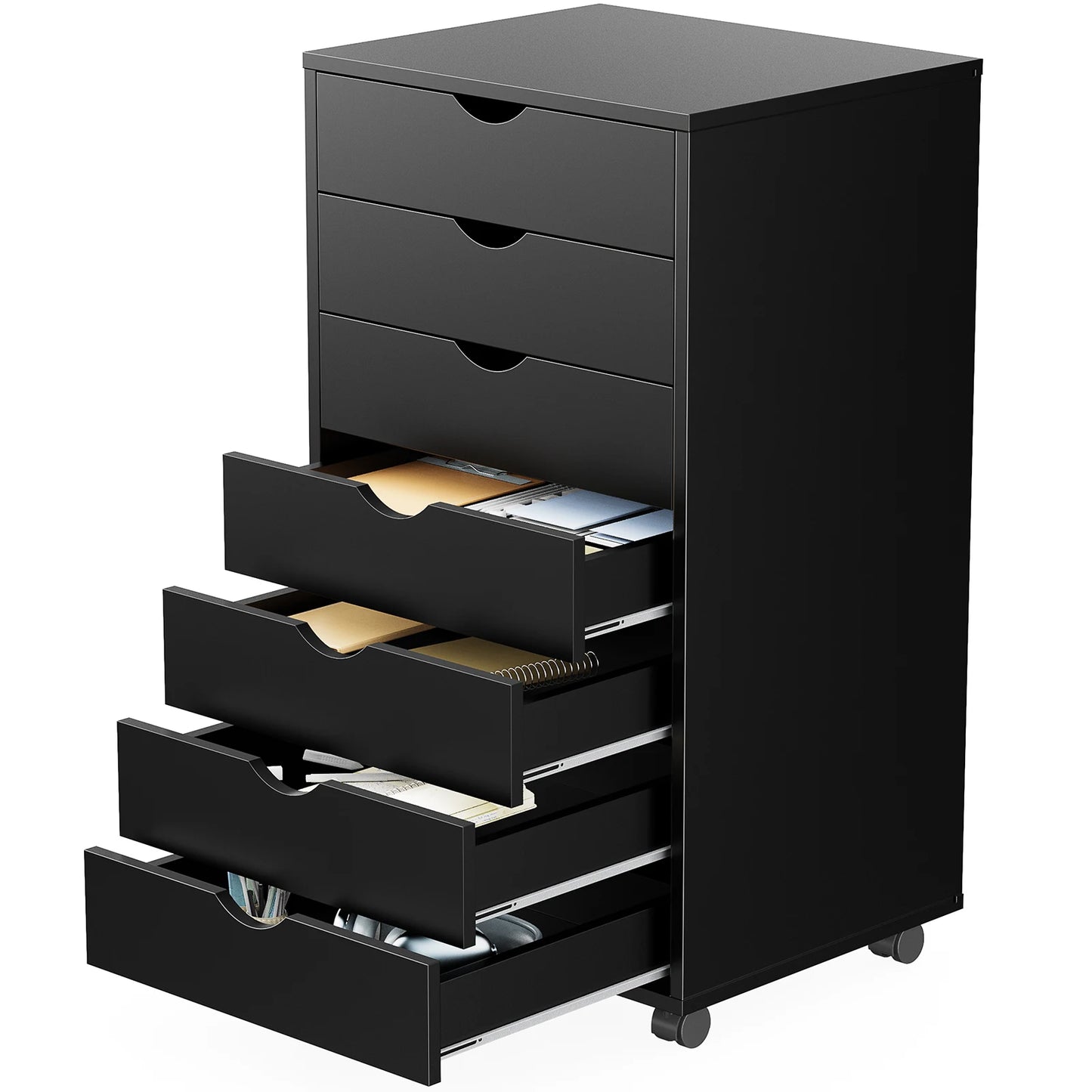 JHK 7 Drawer Chest Nightstand Storage Cabinet With Rollers