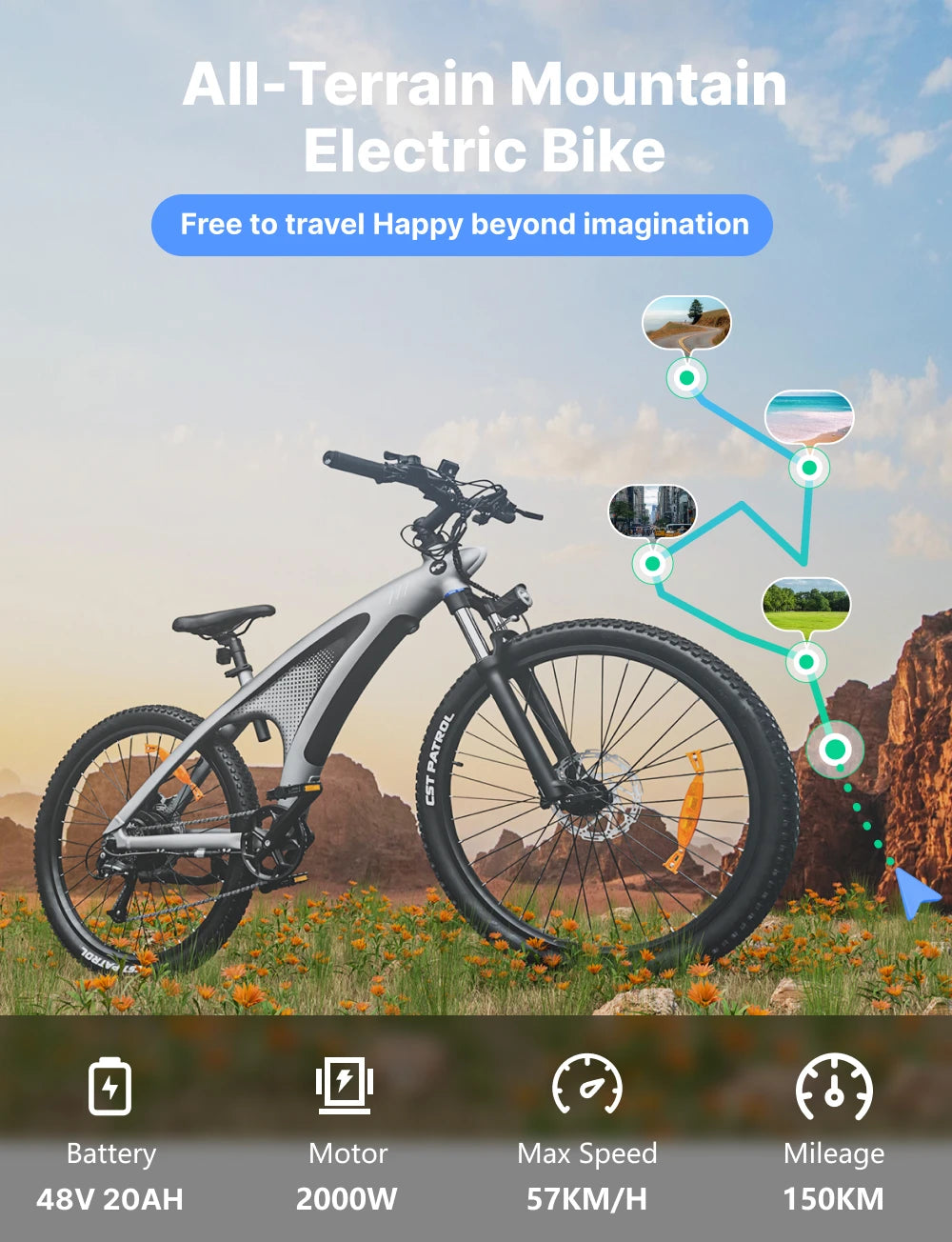 HUANCI HX Q5 2000W Electric Mountain Bike Removable Battery