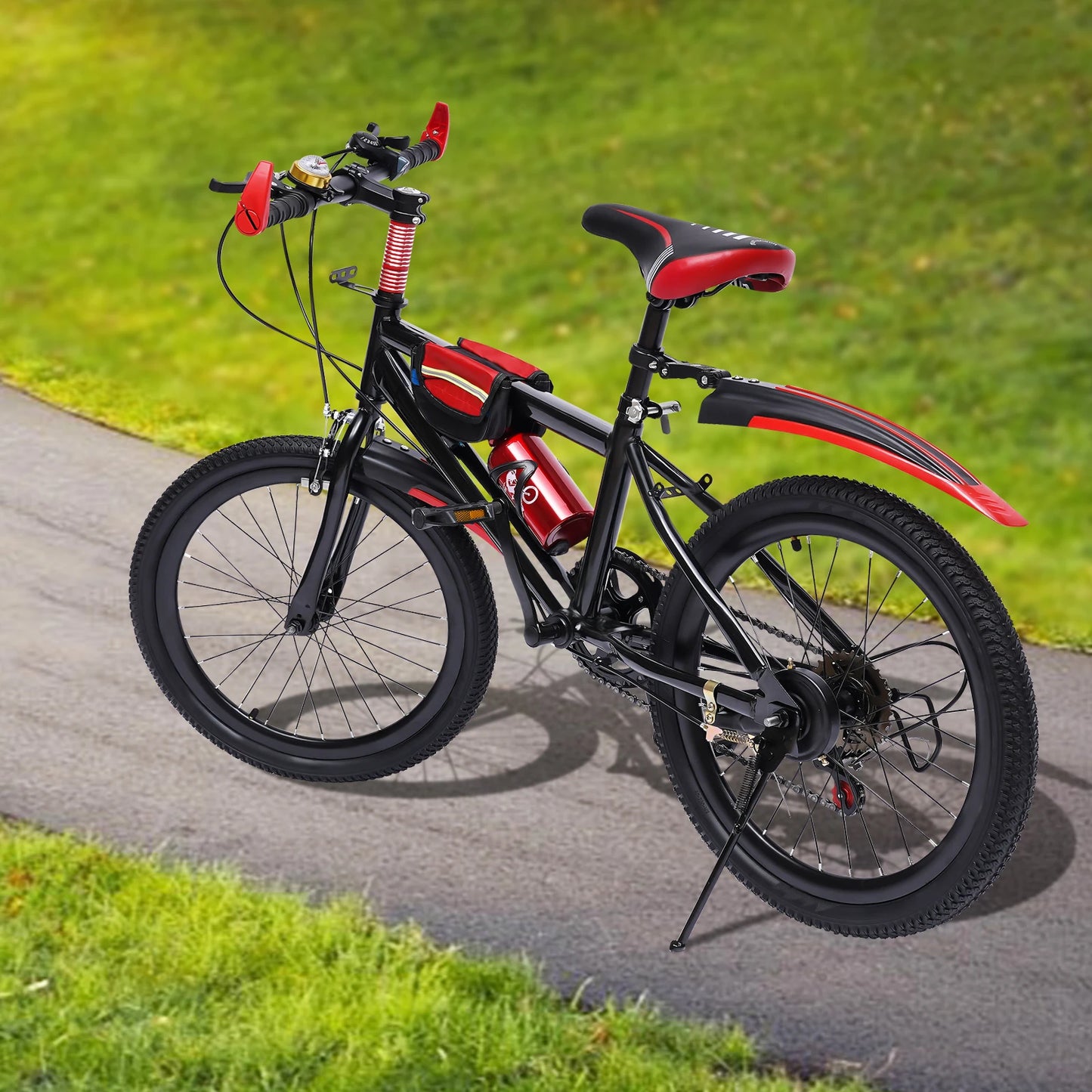 20" Mountain Bike Kids' Bicycles, 7 Speed Gears Children's Bike with Kettle&holder Height Adjustable for Riding on Roads