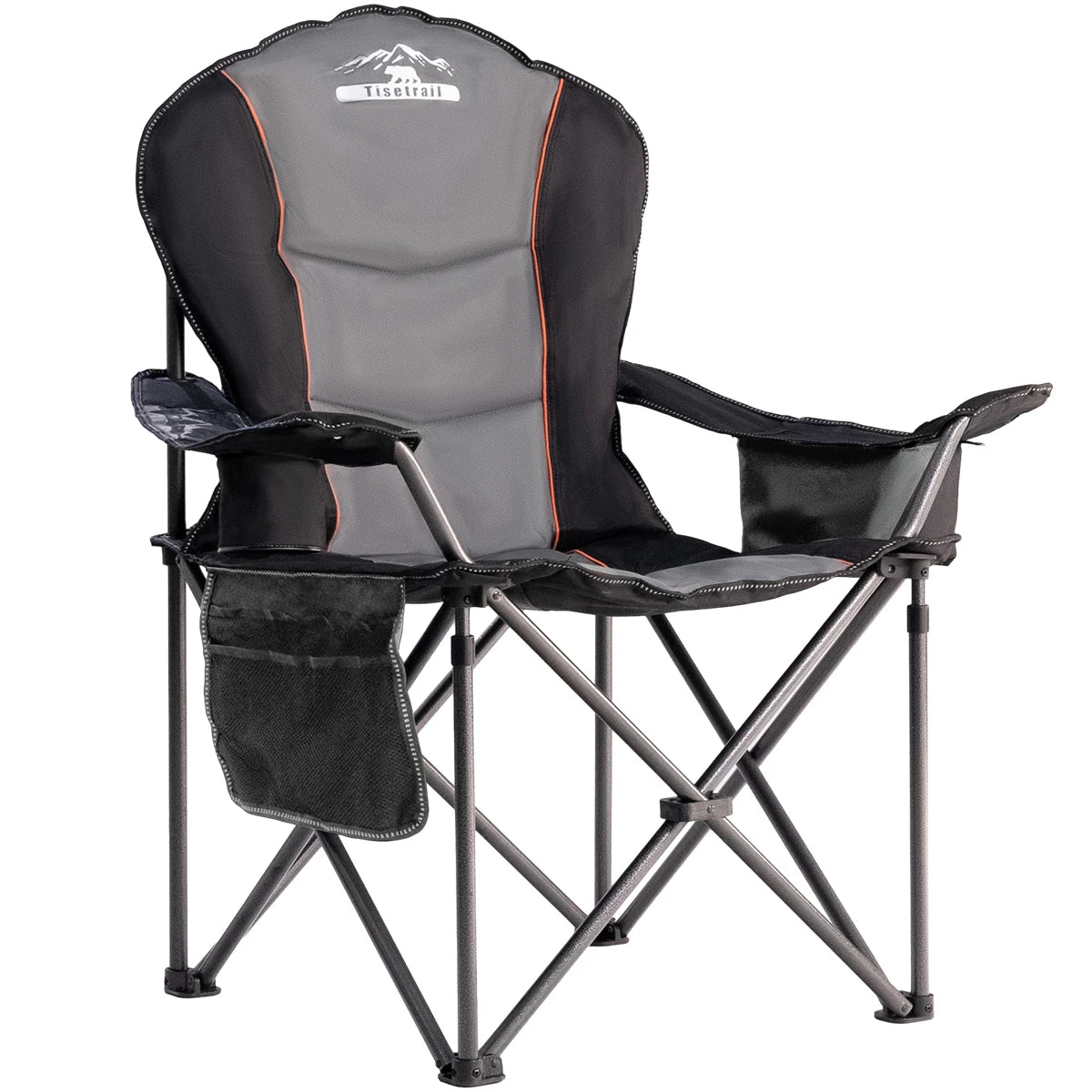 Tisetrail Oversized Camping Chair Folding Chair with Cooler Padded Outdoor Chairs Heavy Duty Support 500 LBS Black&Gray